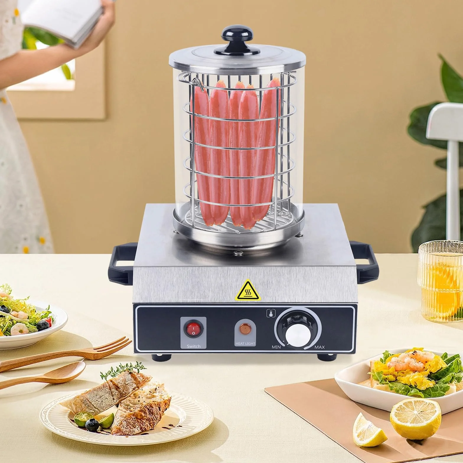 Hot Dog Gerät 350W aus Edelstahl 260 x 280 x 355 mm Wurstkocher Würstchenwärmer Hot Dog Maker, Gerät Wurstwärmer