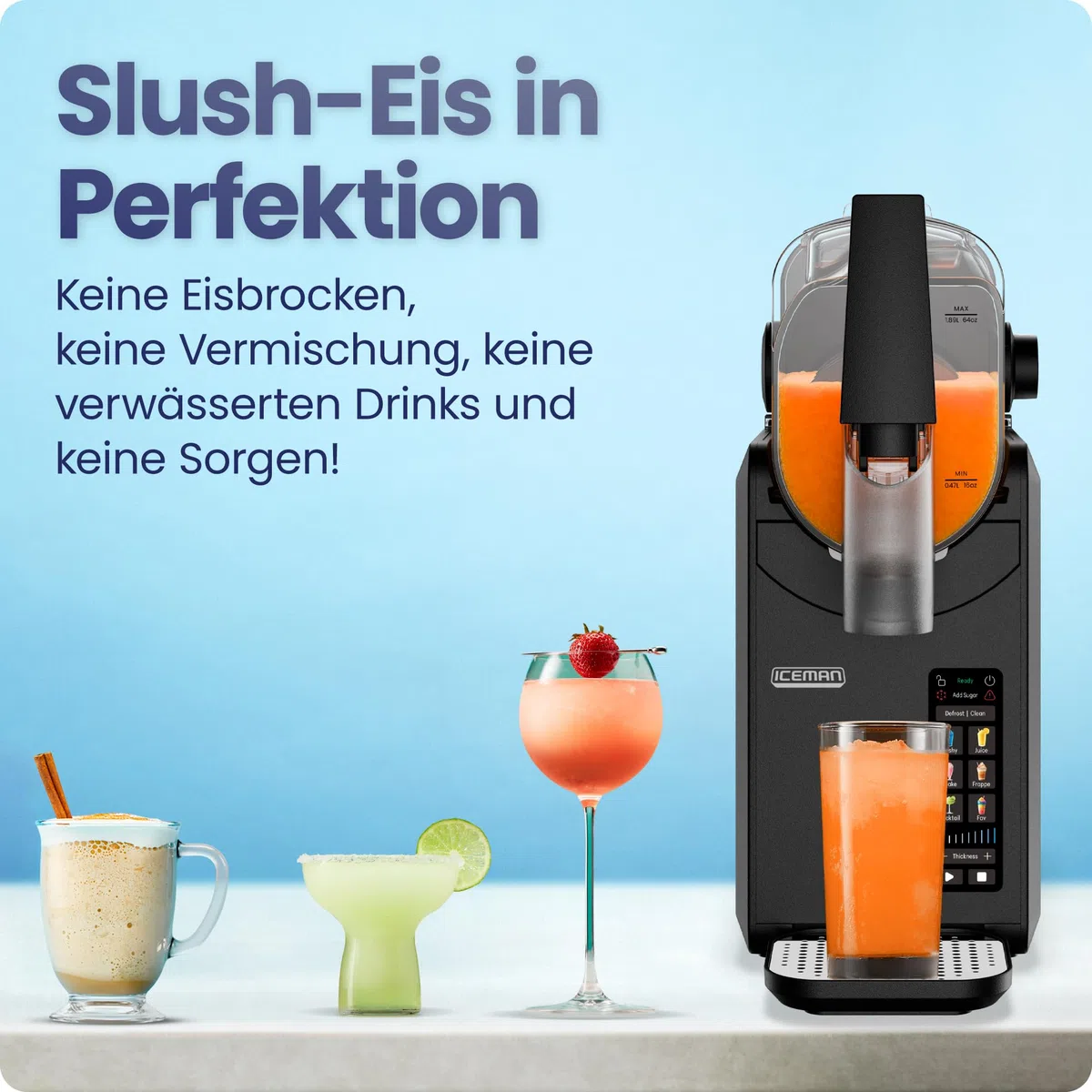 Iceman 1,9L Slushie-Maschine, 5 Voreinstellungen, kein Eis & kein Mixen | für Margaritas, Frappes & Shakes, Touchscreen, einfacher Dosierhebel, Schwarz