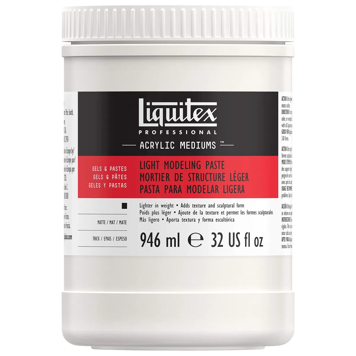 Liquitex 6832 Professional leichte Modellierpaste - Strukturgel, leichte elastische Struktur-Paste von pastoser, spachtelbarer Konsistenz - 946ml Topf, Weiß