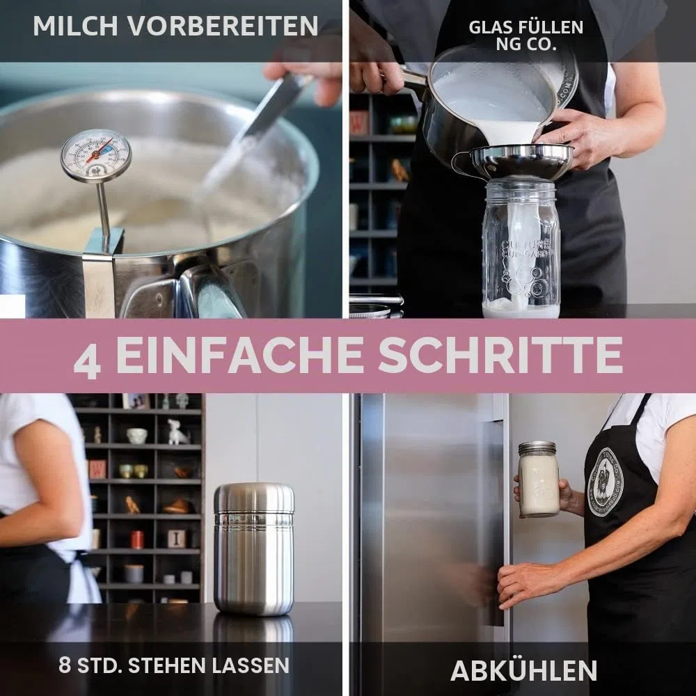 Joghurtbereiter aus Edelstahl mit 1 Quart Glas und komplettem Rezeptbuch für 12+ einfache hausgemachte milchfreie und Milchjoghurts