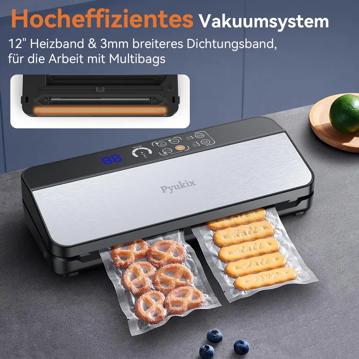 Vakuumiergerät 8-in-1 80 KPA Lebensmittel Trocken-/Feuchtmodus mit Cutter und Beutelaufbewahrung