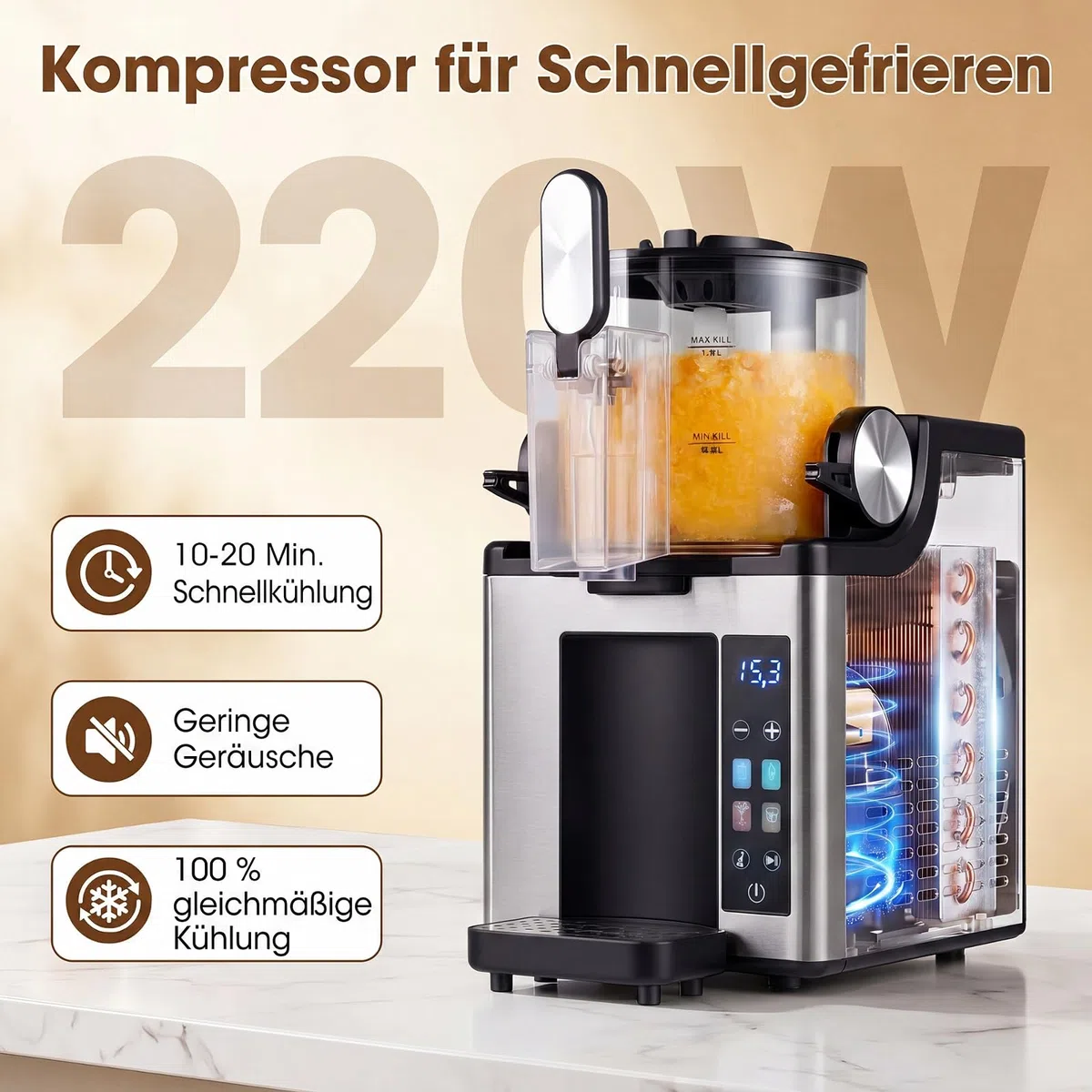COSTWAY 1,5L Slush Maschine, kein Eis erforderlich | Slusheis Eismaschine mit LED Touch Steuerung, 4 Modi & Selbstreinigung, für Slush, Softeis, Frappés & Frozen Cocktails
