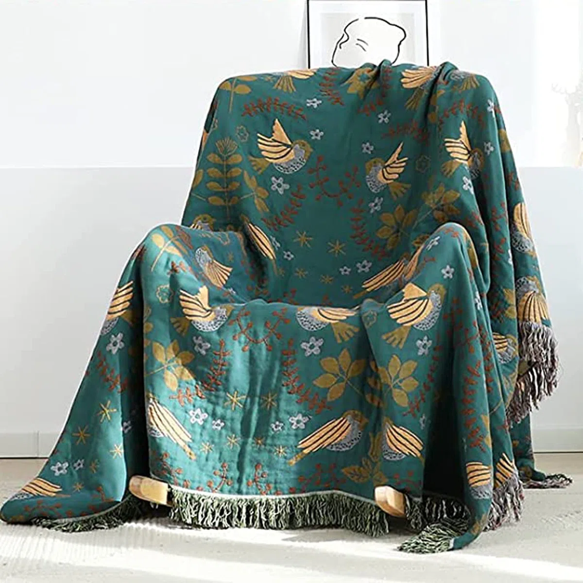 HOORDRY Doppelseitig Boho Tagesdecke 150x200CM Baumwolle gewebte Decke mit Fransen