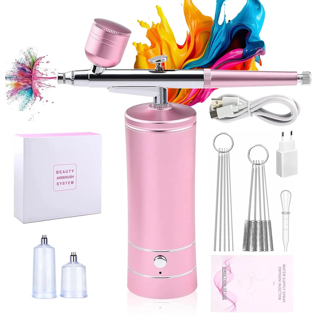 Daakro Wireless Airbrush Set, Portable Handheld Cordless Airbrush Gun, Mini Rechargeable Air Brush for Makeup, Cake Decoration, Tattoos, and Face Painting