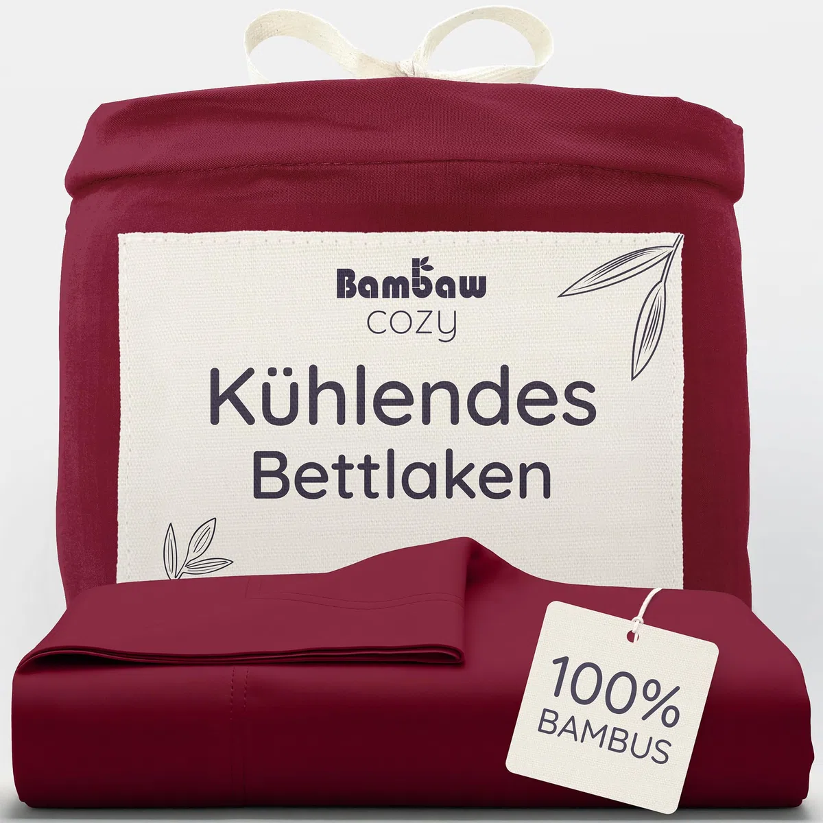 Bambaw Bambus Bettlaken ohne Gummizug 180x290 cm, hypoallergene für Allergiker Bettwäsche, 100% nachhaltige Bambus Bettwäsche, weiche Überschlaglaken, Bettlaken Sommer kühl ohne Gummi (Burgunderrot)