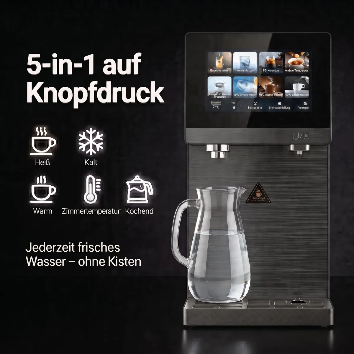 PRO Touch Umkehrosmoseanlage mit Sprudel – Osmoseanlage Trinkwasser mit Sprudel, Wasserfilter System 5in1 (Heiß, Kalt, Still, Sprudel) mit UV, Touchdisplay, Festwasseranschluss & Tank, RO