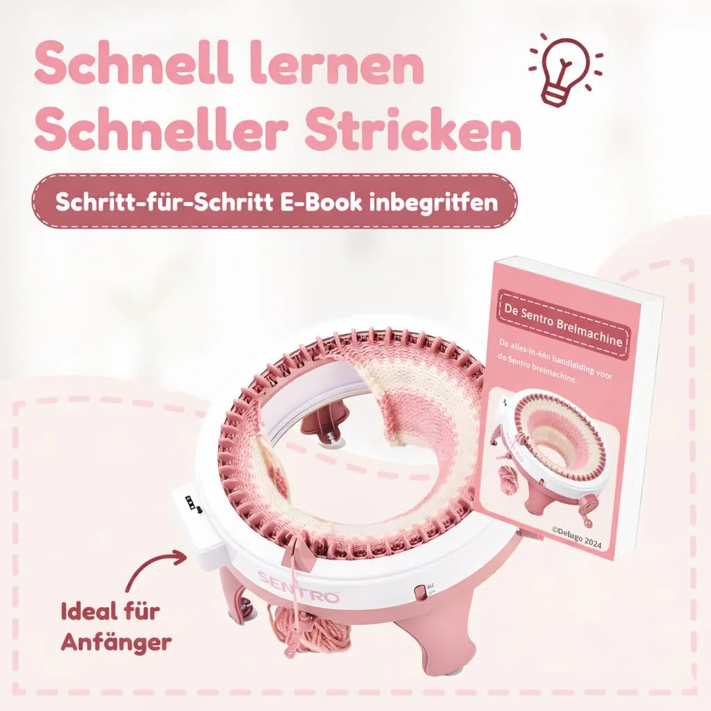 Tiny Thinkers Sentro Strickmaschine XL, Rundstrickmaschine mit 48 Nadeln, 10x schneller als Handstricken, Komplettes Strickset mit E-Book, Wolle & Zubehör, Für Anfänger, Kinder & Fortgeschrittene