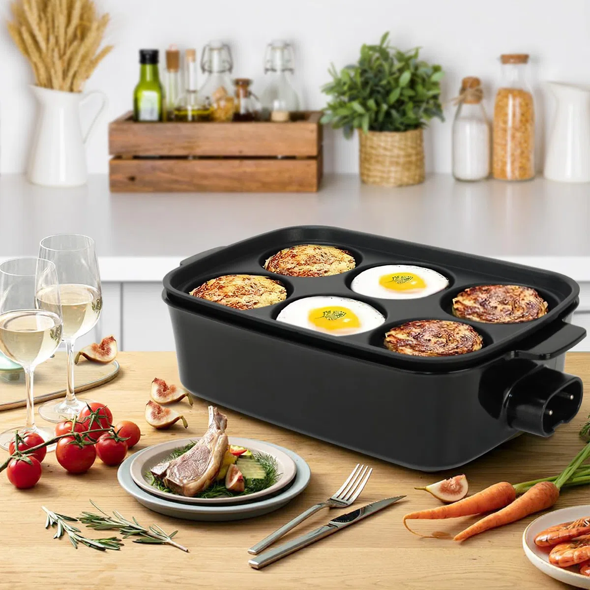 AEWHALE 3-in-1 Multifunktionspfanne Elektrischer Grill,Elektropfanne mit Deckel 1500W Antihaftbeschichtung, Abnehmbare Oberfläche&Cool-Touch-Griffe Pancake Elektrisch Partypfanne