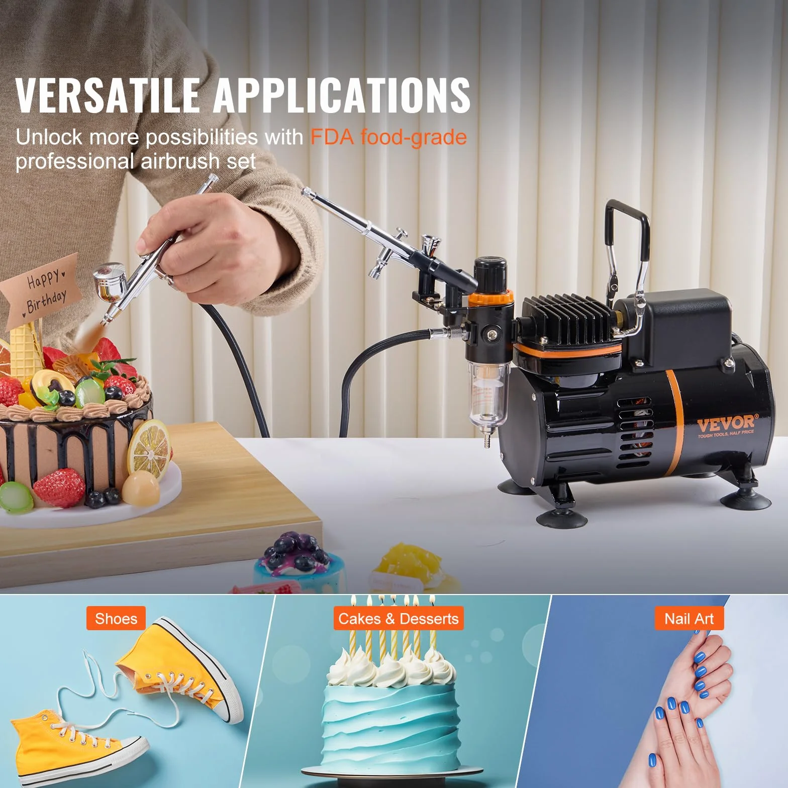 VEVOR Airbrush-Set, Luftkompressor mit Doppellüfter, professionelles Airbrush-System-Set mit 3 Airbrushes, Halter, Farbmischrad, Reinigungsbürsten-Set, Airbrush-Set für Kunst, Nägel, Kekse, Make-up, K