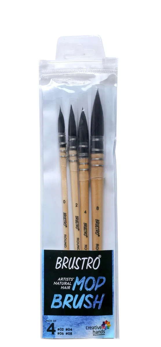 BRUSTRO Künstler-Naturhaar-Wischpinsel-Set, 4 Stück (0, 2, 4, 8)