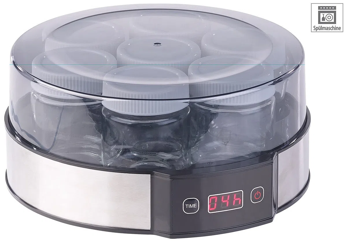 Rosenstein & Söhne Joghurt Zubereiter: Joghurt-Maker mit Zeitschaltuhr, 7 Portionsgläser je 190 ml, 20 Watt (Automat, Joghurtzubereitung, frei)