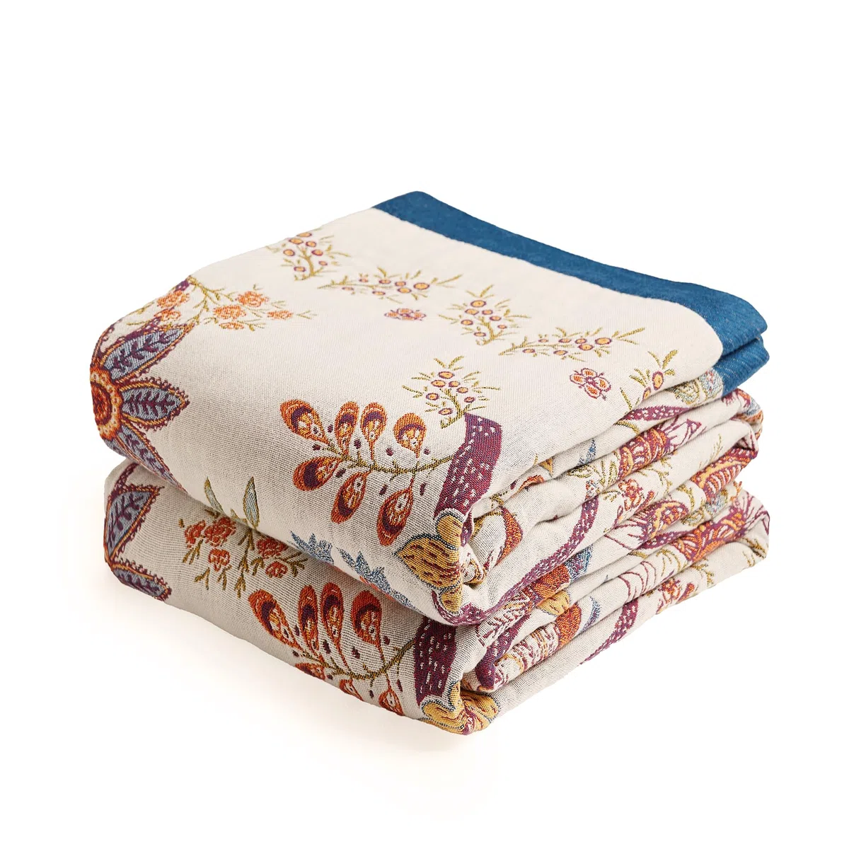 VANJOROY Sofaüberwurf aus 100 % Bio-Baumwolle, 150 x 200 cm, weich, hautfreundlich, doppelseitig, Boho-Blumenmuster, Beige, Überwurf für 2- und 3-Sitzer, Sessel, Couch und Tagesdecke.