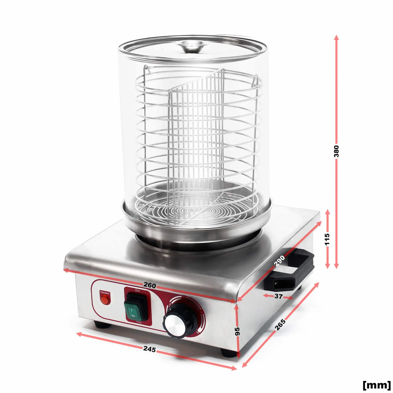 Wiltec Hot Dog Gerät 450 W aus Edelstahl, 260 x 290 x 380 mm, Wurstkocher Würstchenwärmer Hot Dog Maker Eierkocher Dämpfer