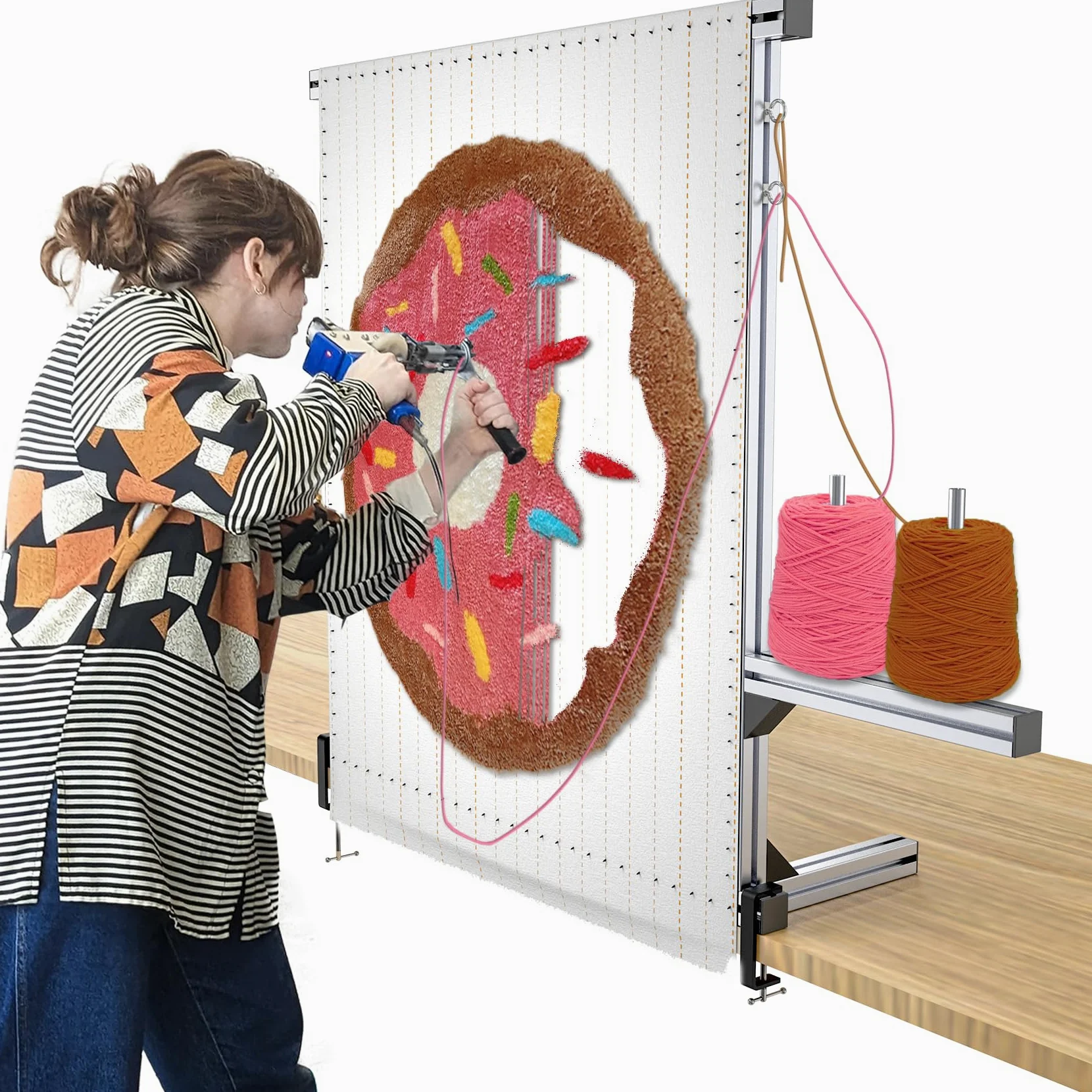 NODOCA Tufting-Rahmen 90 cm - Aluminium-Metall-Set für Teppichherstellung, Primär-Ständer, Stoff und Zubehör