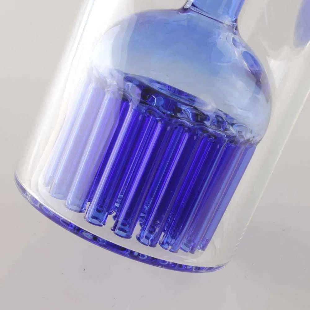 BLAZE GLASS Mini Bong 18,8mm H: 18cm Doppel-Baumperkolator 34-Arm Ø98mm klar/blau