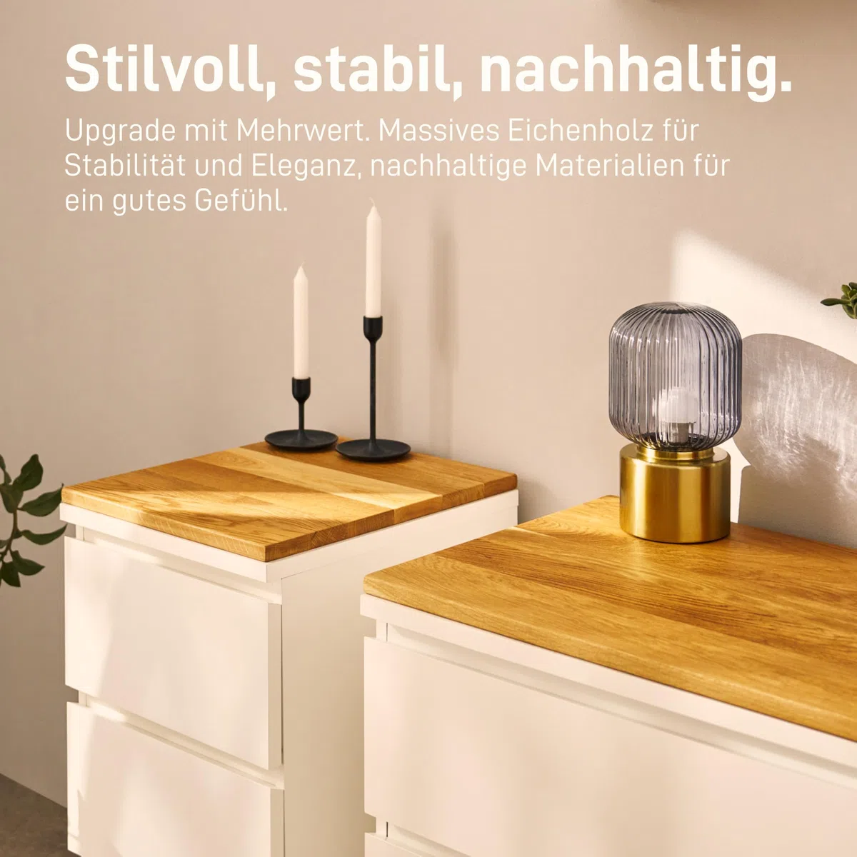 Natural Goods Berlin 1x Malm Deckplatte Eiche - I K E A Upcycling - 2 cm Starke Malm Holzplatte passgenau mit Antirutschfunktion - Holzbrett Eiche massiv - DIY Fensterbrett Eiche Brett 80 x 48 x 2 cm