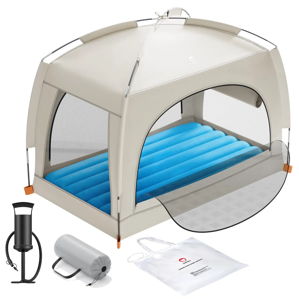 QPAU Aufblasbares Reisebett für Kleinkinder ab 3 Jahren mit Handpumpe – Tragbare Luftmatratze für Camping, Reisen, Zuhause (Khaki Blue)