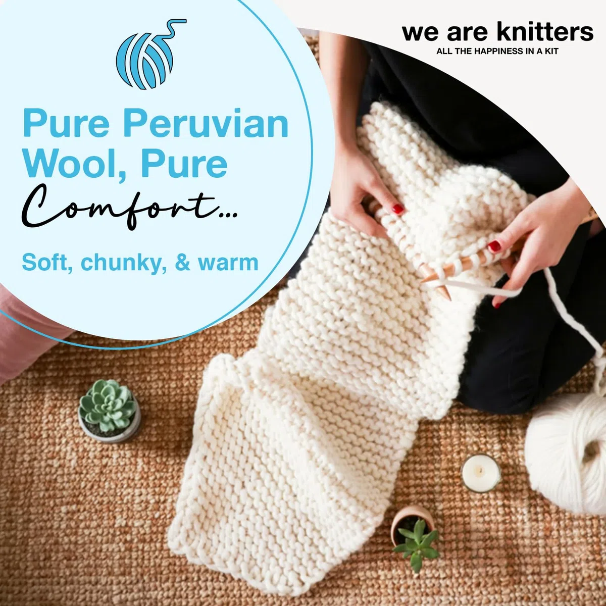 We Are Knitters Dragonfly Blanket Kit, Strickset für Anfänger mit 100% Pima Baumwolle, Komplettes DIY Strickset inkl. Nadeln & Anleitung, Baby Decke zum Selbst Stricken