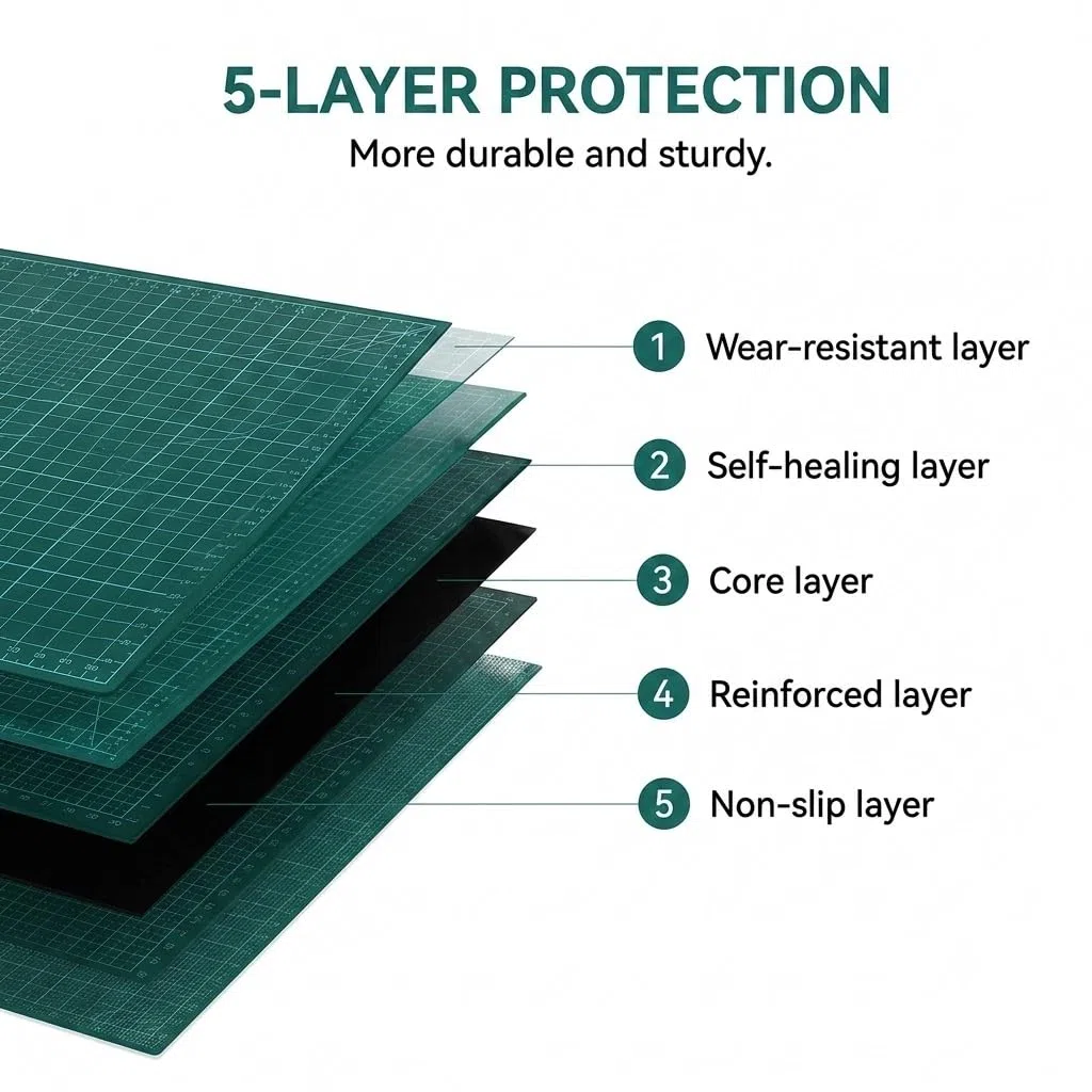 Schneidematte A0 90x120cm Selbstheilend 5-Lagig PVC Bastelunterlage Groß mit Raster - Cutting Mat für Nähen Quilten Patchwork Modellbau Schreibtischunterlage Grün