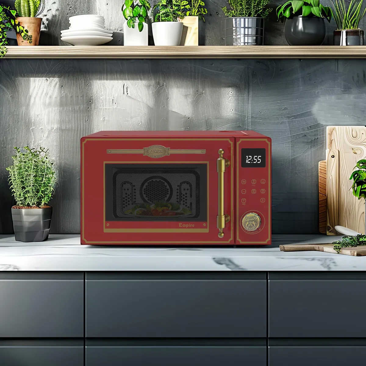 Kaiser Empire M 2530 RotEm Retro Mikrowelle 25L Mikrowellenherd mit Heißluft Grill 25 Funktionen