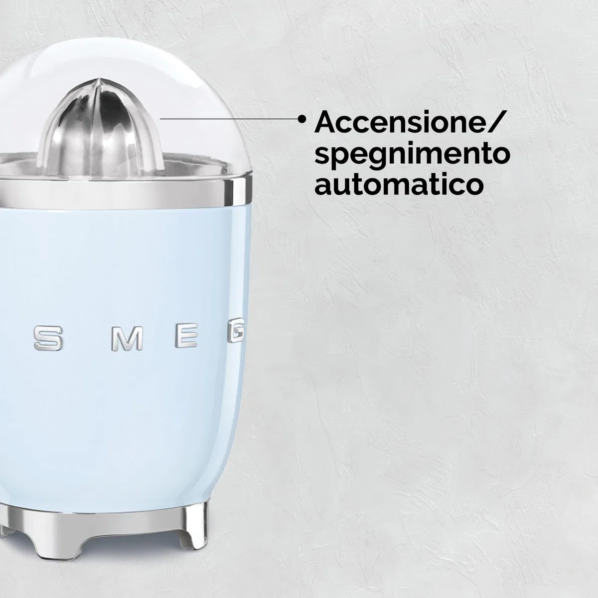 Smeg, Elektrische Zitruspresse CJF11BLEU, tropfsicherer Auslauf und Universalkegel, rutschfeste Stellfüße, Filtersieb und Presskegel aus Edelstahl, 70 W, Schwarz
