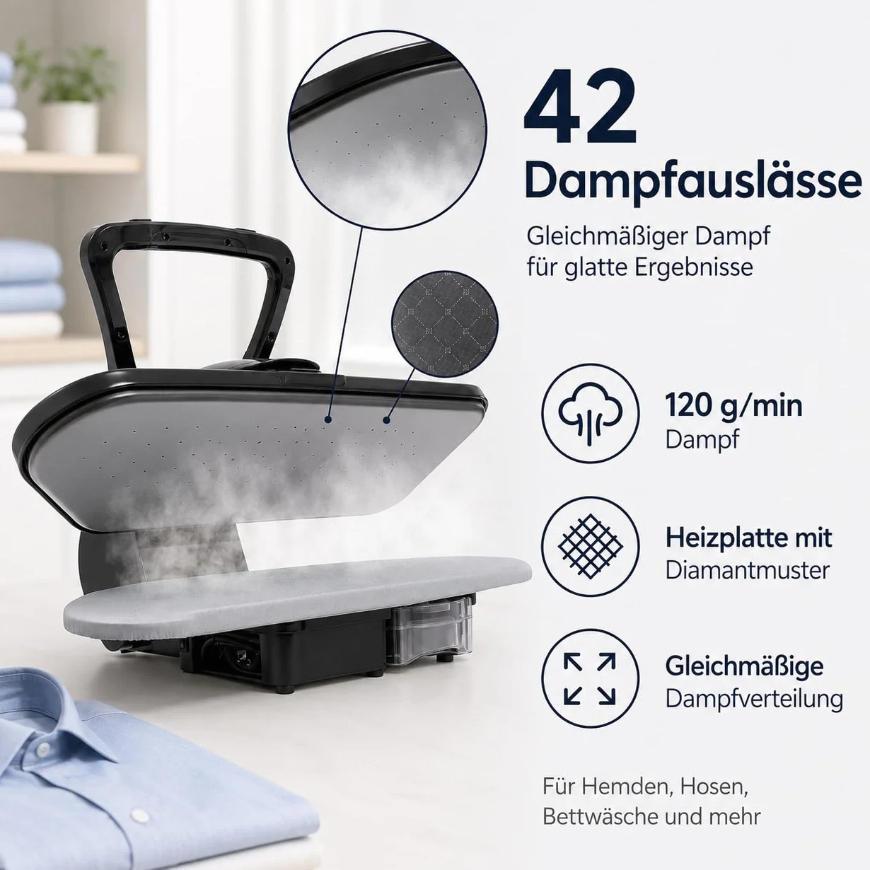2200W Intelligente Dampfpresse Digitale Dampfpresse mit 5 Stoffeinstellungen 90-200℃ Temperatureinstellung Dampfbügelpresse mit Touchscreen Bügelpresse Mangel Bügelmaschine