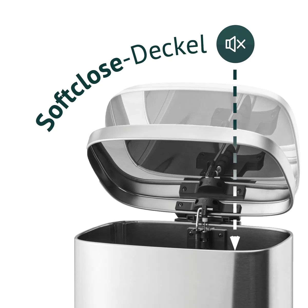 SVITA Mülleimer TQ30 silber 30L Treteimer Edelstahl Abfallbehälter Müllsammler mit Pedal Edelstahl Softclose Deckel mit Inneneimer Küchen-Eimer Abfalleimer