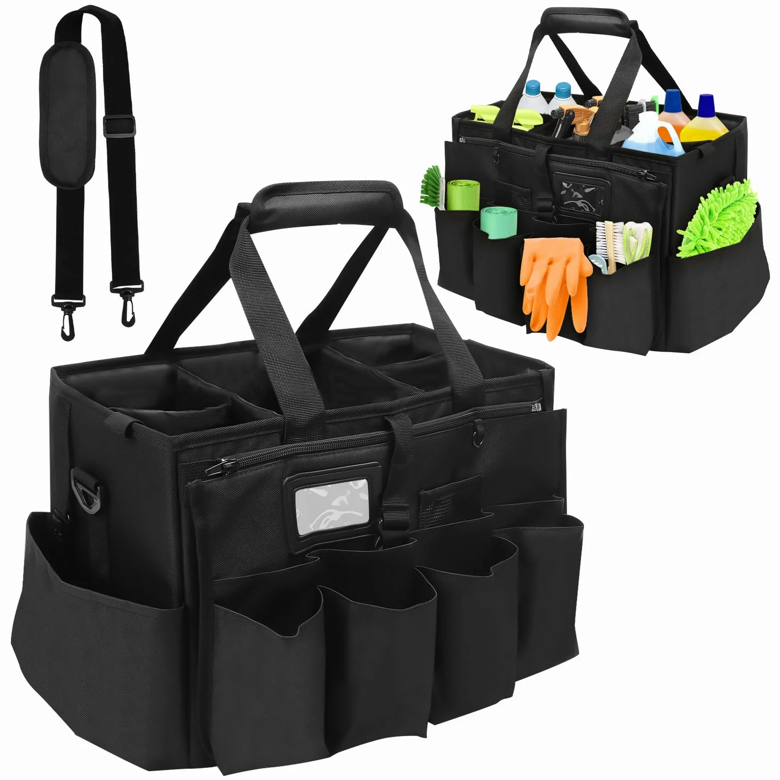 Putzmittel Organizer, 40x27x28cm Extra Großer Reinigungstasche, Putztasche Tragbare mit Griff und Verstellbarem Schultergurt, Reinigungs Aufbewahrungs Tasche Haushaltstasche für Zuhause Auto Garten