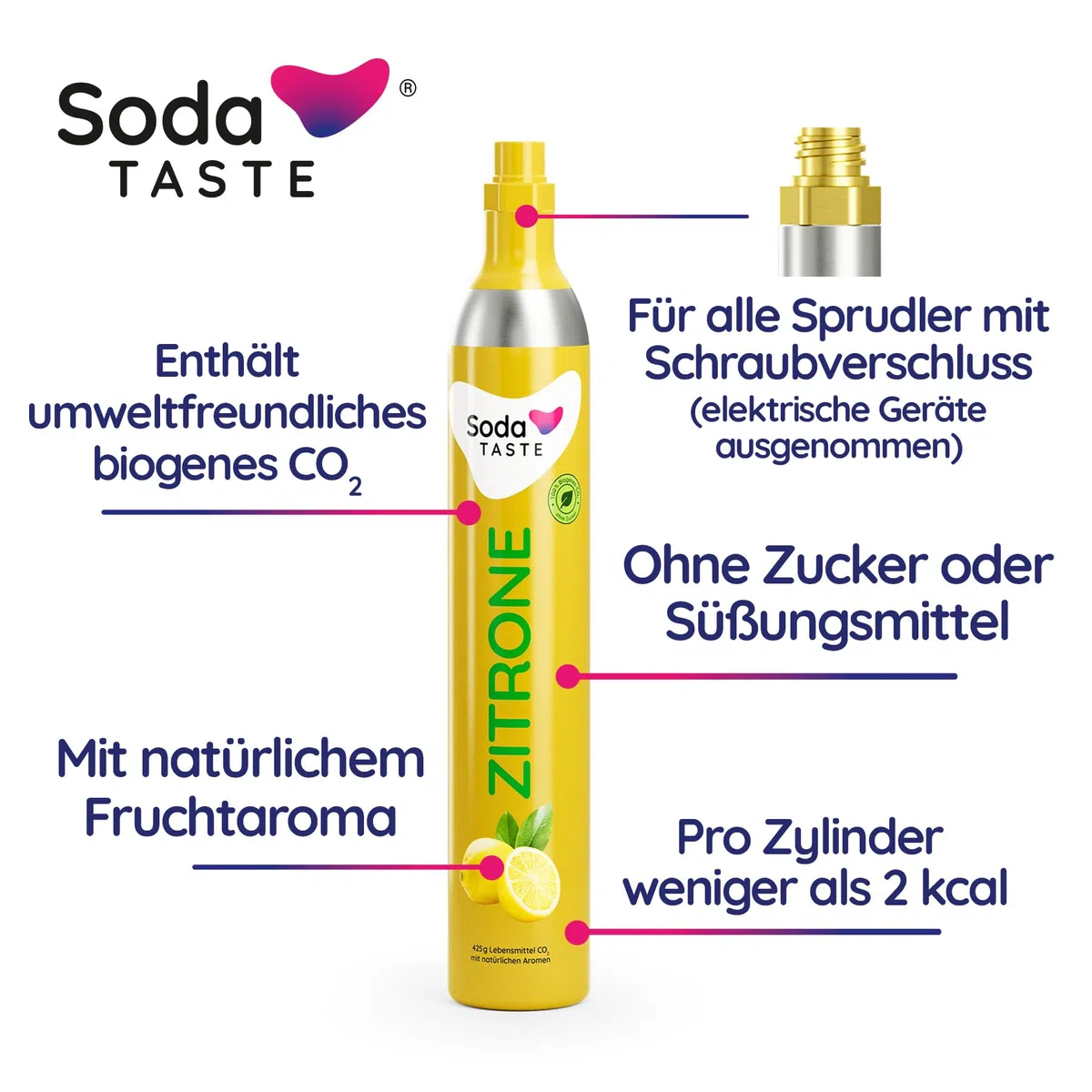 SodaTASTE Sparpaket: Mysoda Woody - Wassersprudler aus erneuerbarem Holzkomposit mit 1L BPA-freier Plastikflasche, CO2-Zylinder Classic + CO2-Zylinder Zitrone (Weiß)