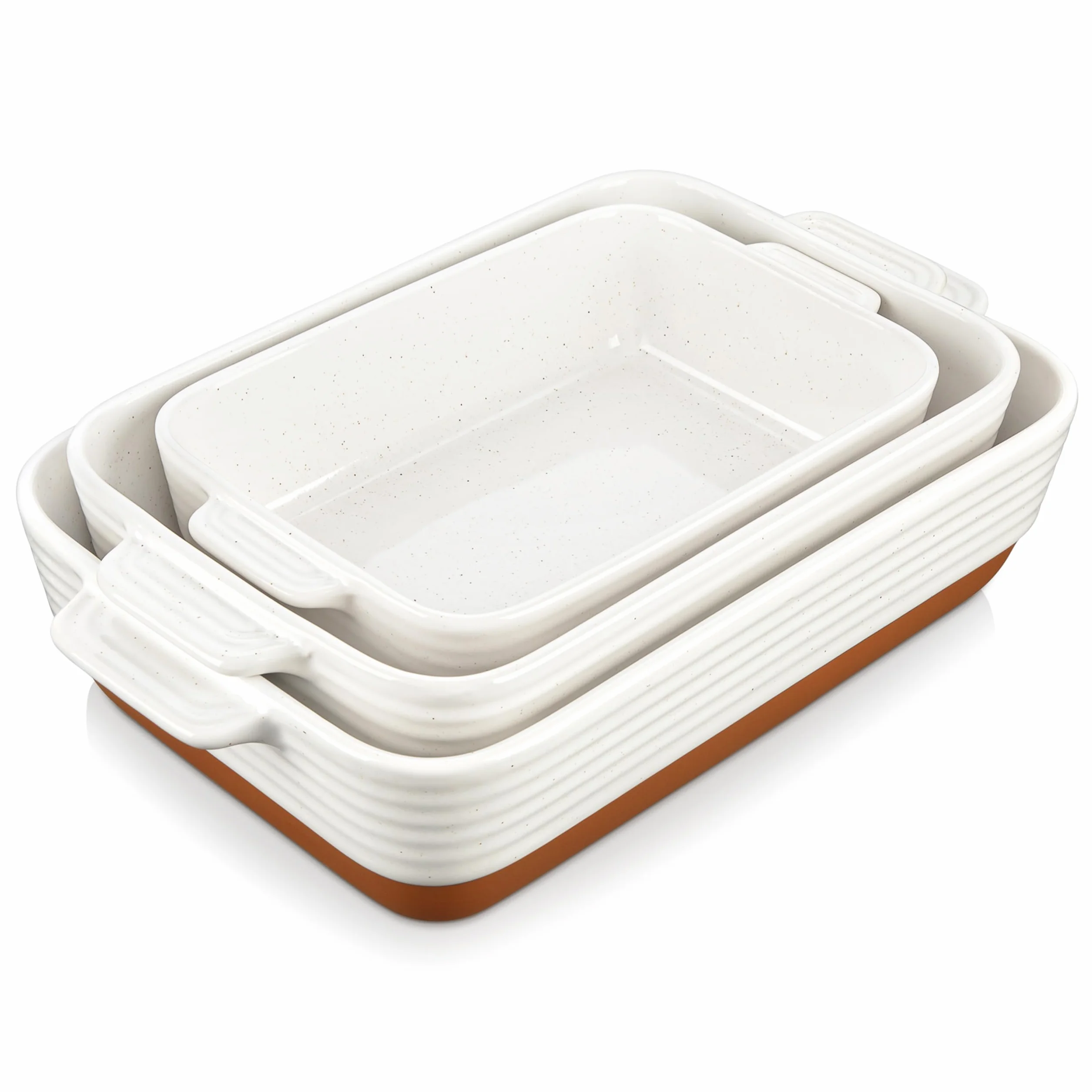 MALACASA, Serie TARA, Auflaufform Groß, 3er Set Lasagne Auflaufform aus Steingut & kratzfest | Backform für Lasagne, Tiramisu & Aufläufe in 3 Größen, Mikrowellengeeignet & Spülmaschinenfest