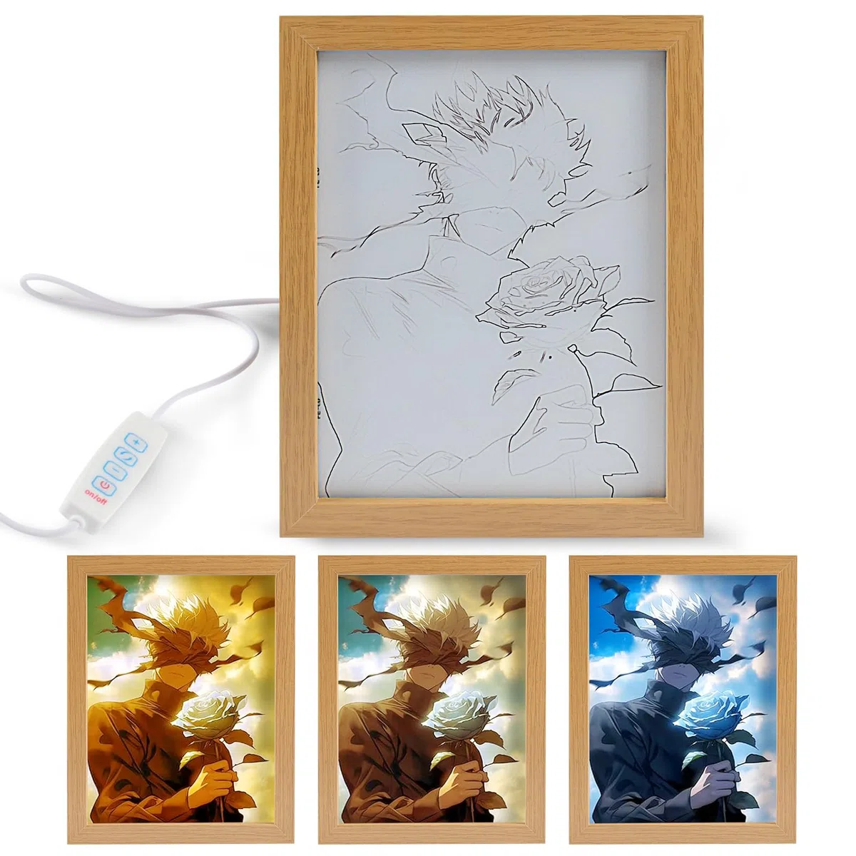 Forhome Jujutsu Kaisen Beleuchtete Gemälde,LED Wandkunst Dekor,Beleuchtete Gemälde,USB-betrieben,LED Glowing Photo Frame,LED Desktop-Rahmen für Heimdekoration (B)