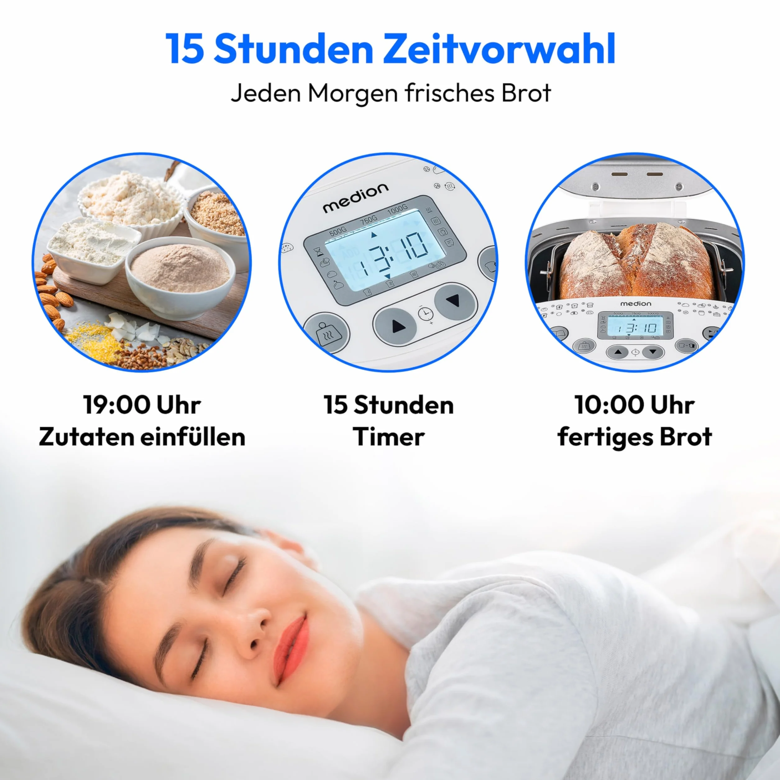 MEDION Brotbackautomat (Brotbackmaschine, 550 Watt, bis zu 1000g, 19 Backprogramme, 3 Bräunungsgrade, Warmhaltefunktion, Zeitvorwahl MD 11011)