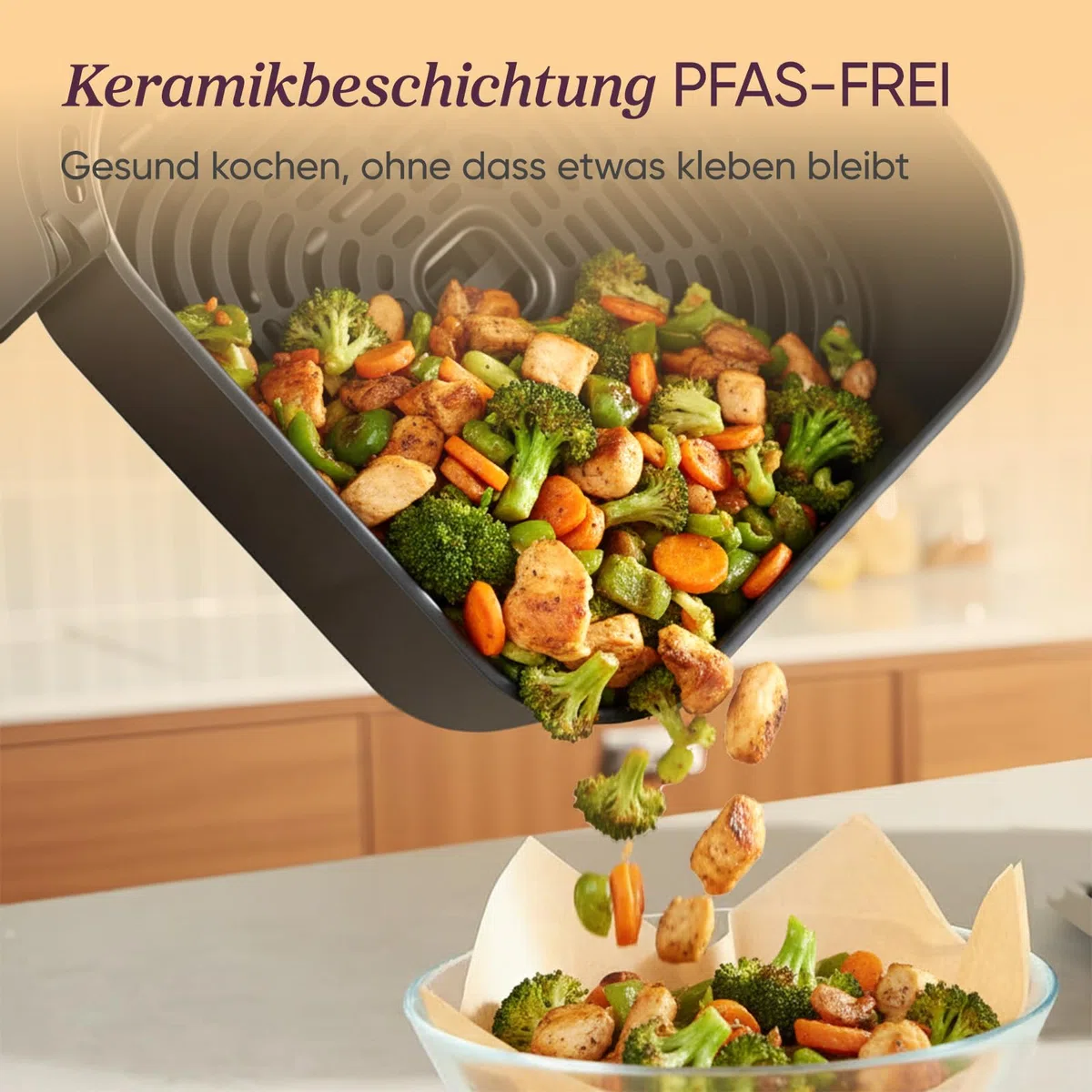 Cosori Turboblaze Airfryer mit Keramikbeschichtung, 9-in-1 Heißluftfritteuse, Backen, Grillen, Braten, Air Fryer XXL 6L, leiser DC Motor mit 5 Gebläsestufen, 87 Rezepte