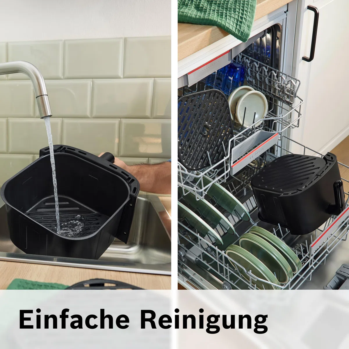 Bosch Heißluftfritteuse Serie 4, XL Air Fryer, schwarz, 6,1 L Fassungsvermögen, 7 Voreinstellungen, Auftau- und Warmhaltefunktion, Touchscreen, bis zu 60% schnelleres Kochen, MAF462B0