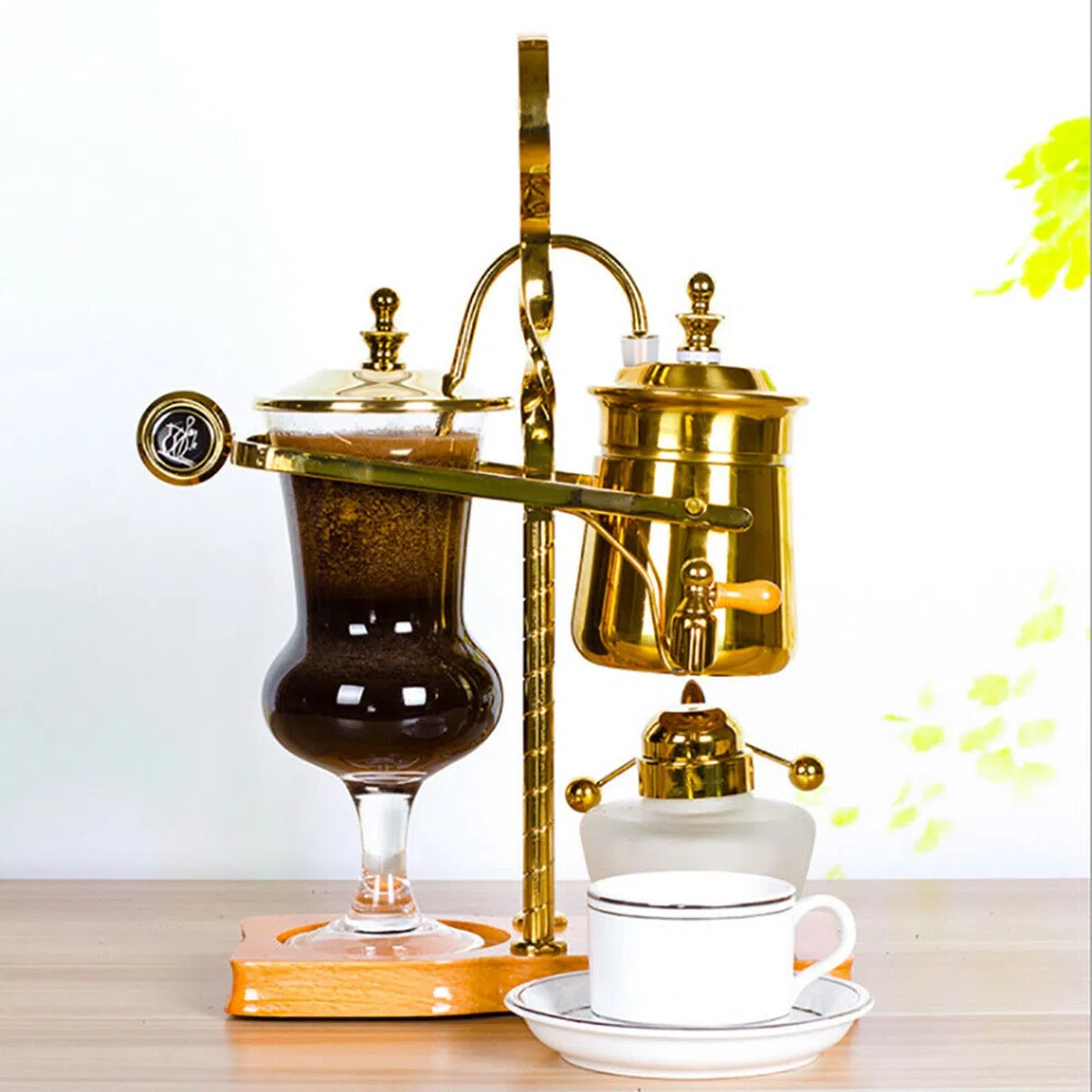 Futchoy Kaffeemaschine Syphon kaffeebereiter aus Edelstahl - Coffee Technia Royal Belgische Kaffeemaschine Vakuum-Kaffeebereiter Tischglas Siphon Topf Siphon (Gold)