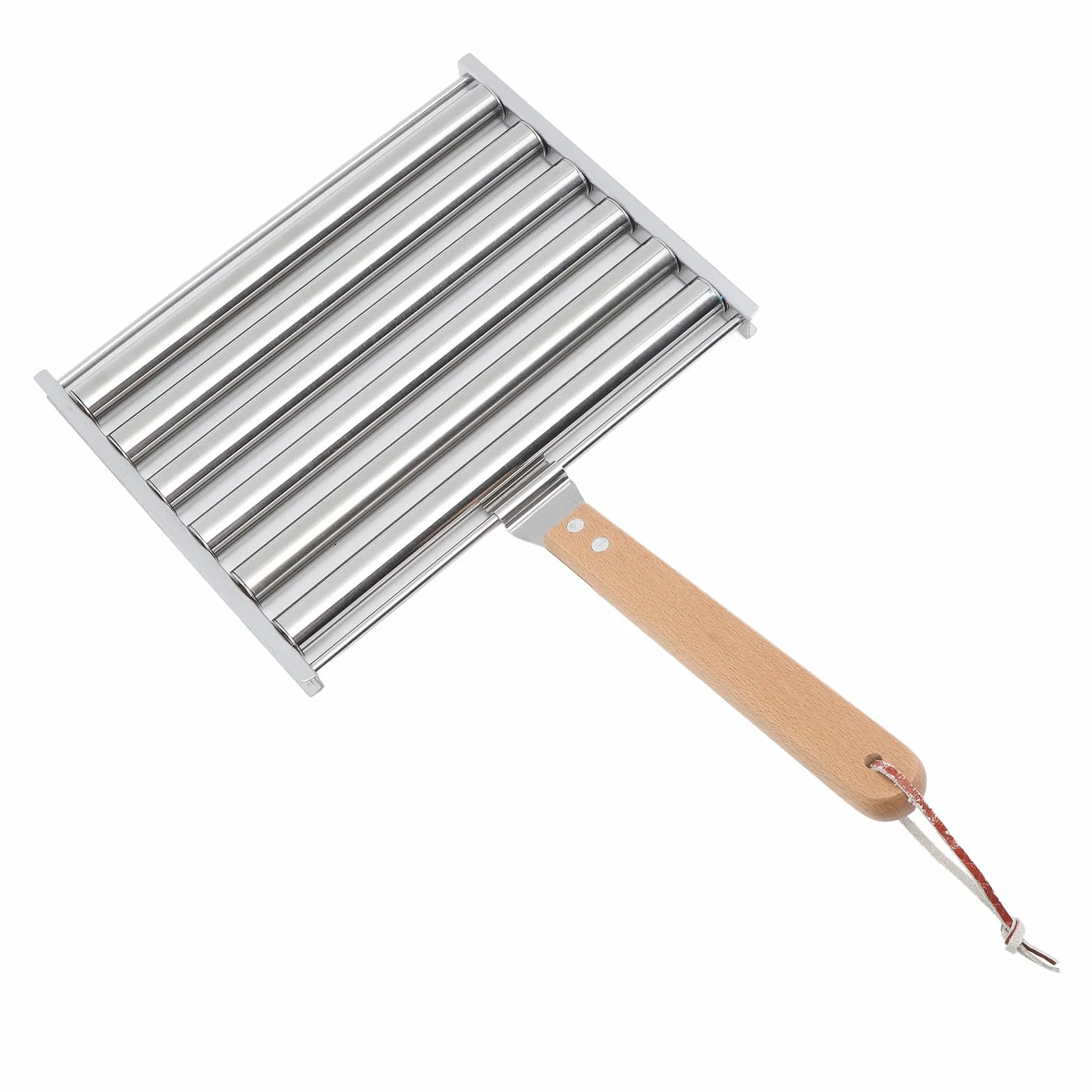 Fdit Hot-Dog-Roller für Mädchen, Abnehmbarer Hot-Dog-Wurstroller aus Edelstahl, Dampfgarer mit Extra Langem Holzgriff, BBQ-Hot-Dog-Roller für Gleichmäßiges Garen (L)