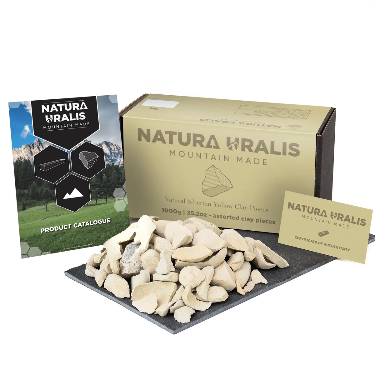 Natura Uralis Sibirischer Gelber Ton | 1000g Natürlicher Gelber Ton, Pastell- bis Goldgelb - Erstaunliches Knirschen, Befriedigend Erdige, Samtige Und Feste Textur, ASMR-Erlebnis