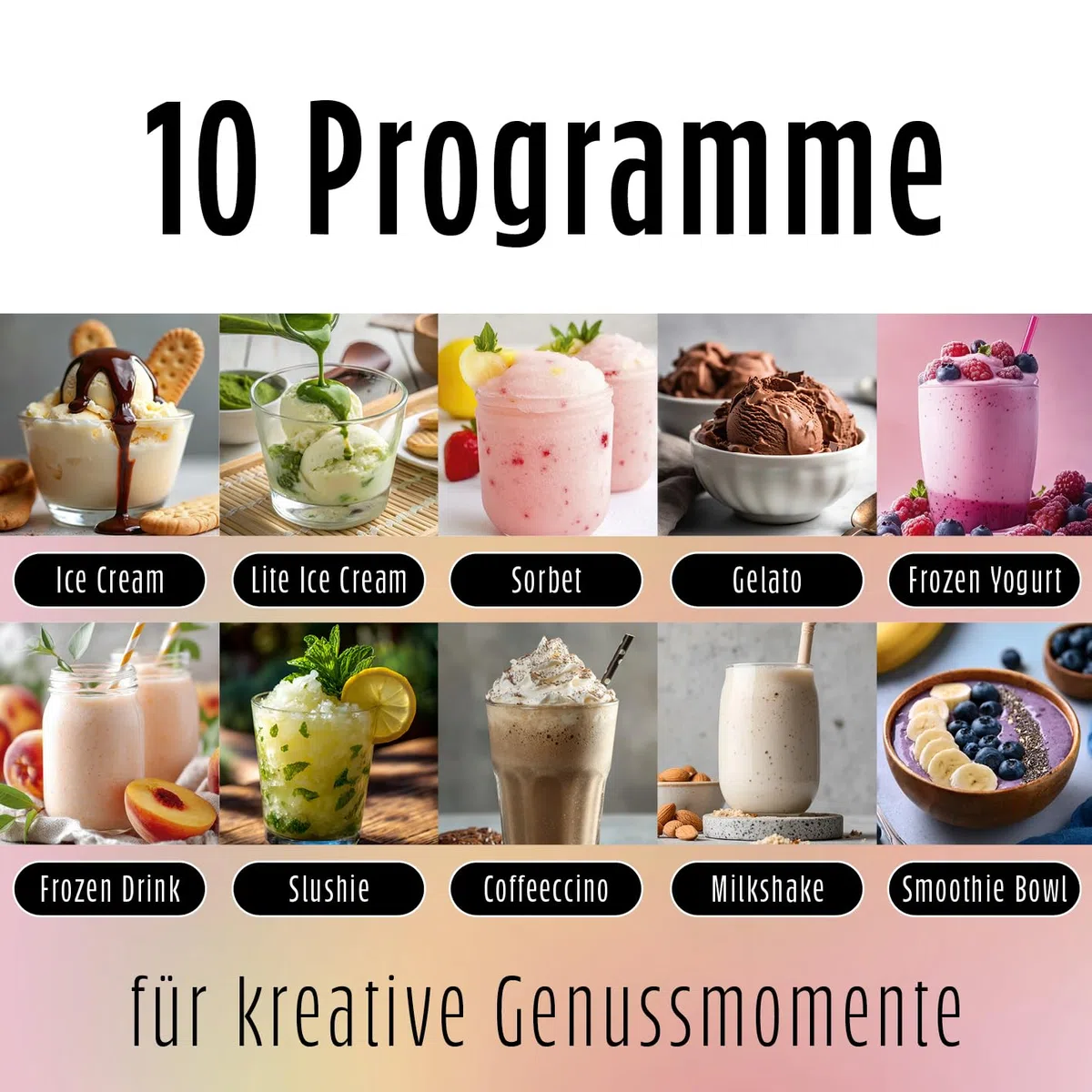 GOURMETmaxx SmoothUp Eismaschine 800 Watt | Eismaschine 10 Programme inkl. Mix-in-Funktion | Eiscreme-Maschine – Slushies & Eiscreme selber machen | Speiseeisbereiter LED Display – 2 Becher inklusive