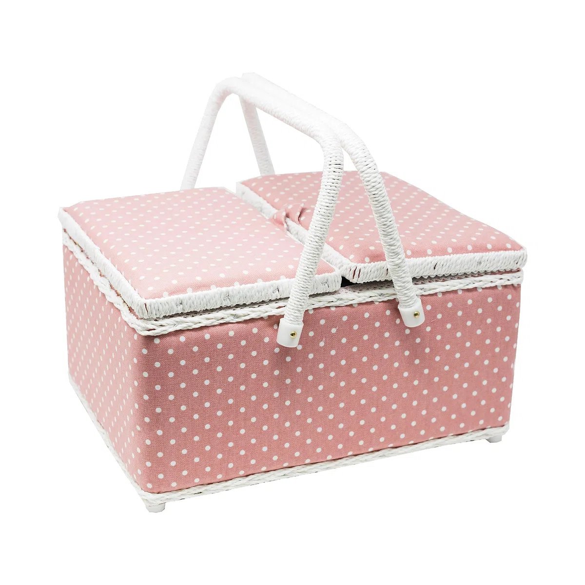 Korbond Nähkorb mit zwei Deckeln, gepunktet, 17 x 24 x 31 cm, Rosa