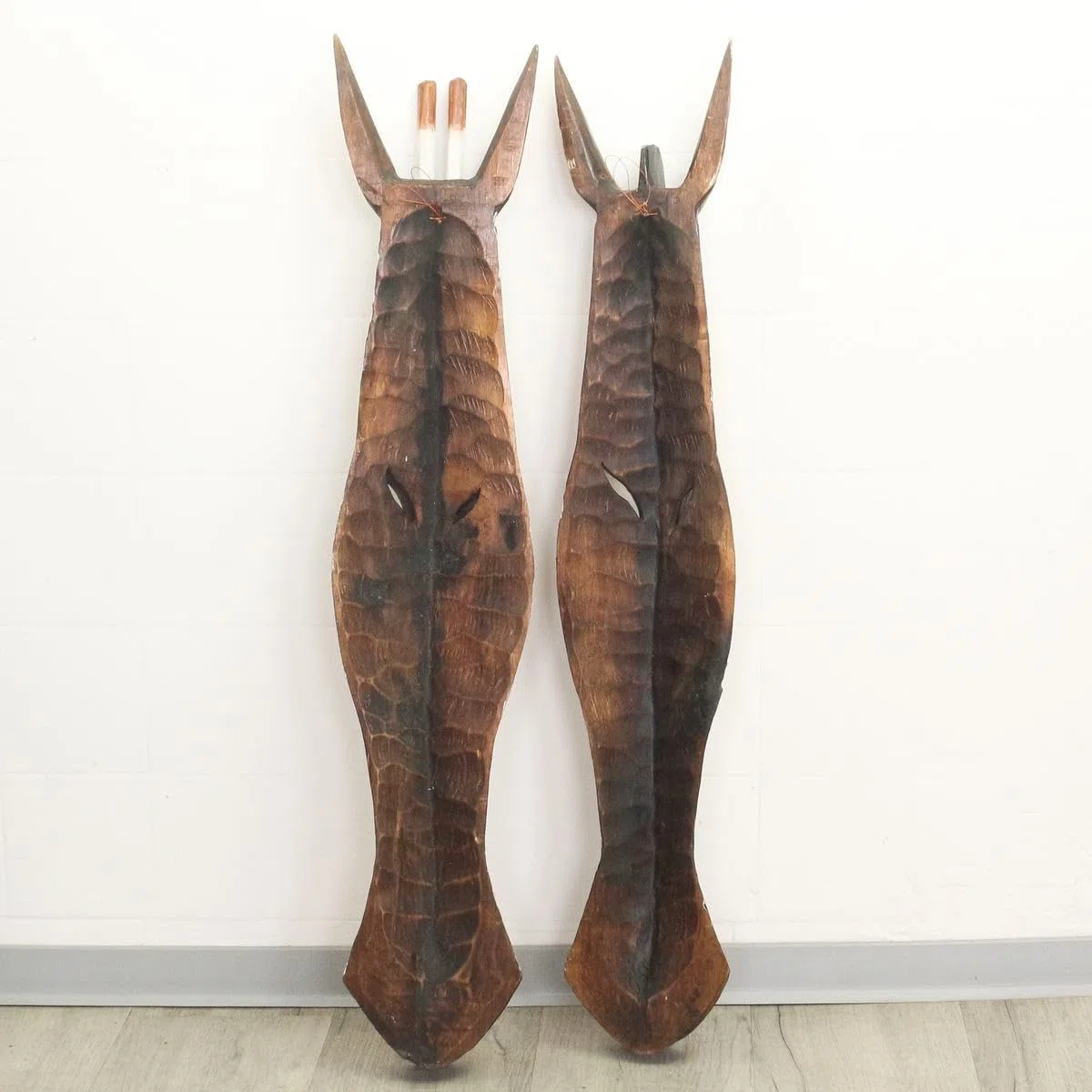 2er Set Giraffe Zebra Wandmaske Holzmasken Maske Afrika Handgeschnitzte Exotische Tiermaske ca. 100 cm