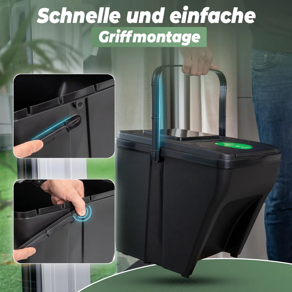 Novaliv Mülltrennsystem Set - 3x 25L Mülleimer Trennsystem - Mülleimer 4 Fächer - Mülltrennsysteme stapelbar - Mülltrennung Recycling Behälter - Abfalltrennsystem - Müll Organizer Müllsortierer