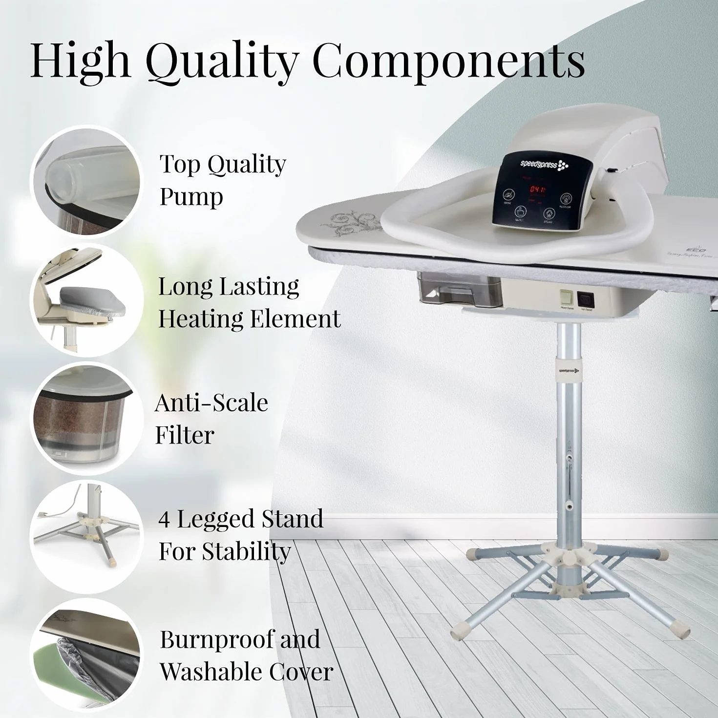 Speedypress Dampfbügelpresse 71HD, silber/schwarz, robust, professionell, 68 cm, mit Ständer