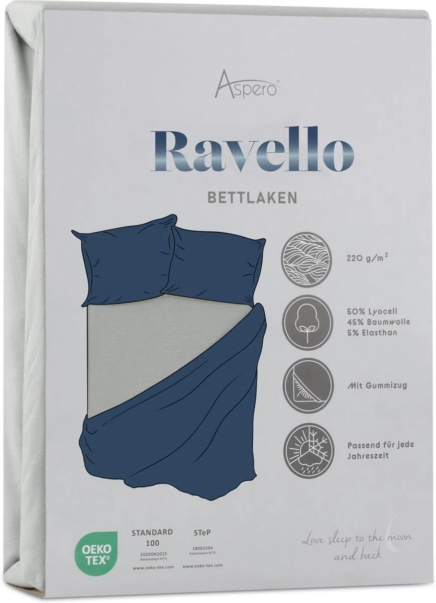 Spannbettlaken aus weichem Lyocell-Baumwoll Material mit 35 cm Steghöhe - atmungsaktives Spann-Betttuch Baumwoll-Bettlaken Laken Farbe 1 x Hellgrau Größe 180-200 cm x 200 cm x 35 cm