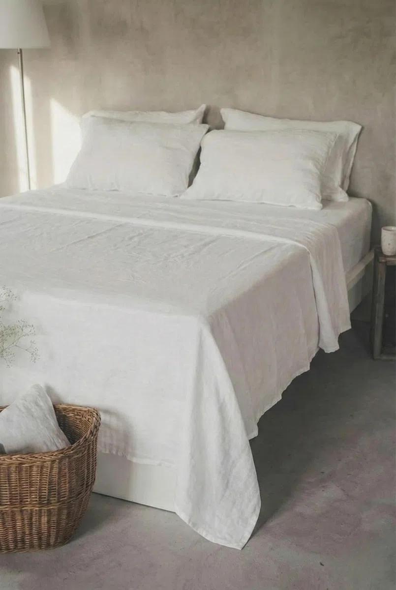 Leinen Bettlaken ohne Gummi – 100% Stonewashed Leinen Flachlaken – Atmungsaktiv – Ohne Kissenbezüge – (Off White, 140 x 220 cm)