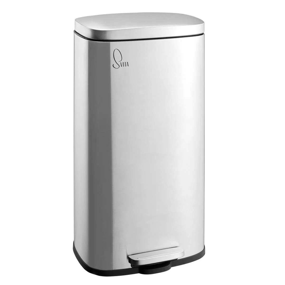 SVITA Mülleimer TQ30 silber 30L Treteimer Edelstahl Abfallbehälter Müllsammler mit Pedal Edelstahl Softclose Deckel mit Inneneimer Küchen-Eimer Abfalleimer
