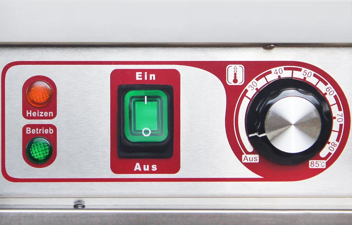 Beeketal 'BTW-60' Profi Gastro Edelstahl Tellerwärmer elektrisch mit 3 Einlegeböden, Temperatur stufenlos ca. 30-85 °C einstellbar, mobiler Wärmeschrank 1-türig auf Rollen mit Feststellbremse