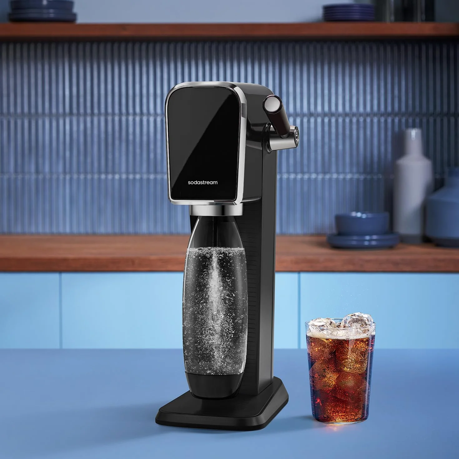 SodaStream Wassersprudler ART mit CO2-Zylinder und 1x 1L spülmaschinenfeste Kunststoff-Flasche, Höhe 44cm, Schwarz, 44 cm