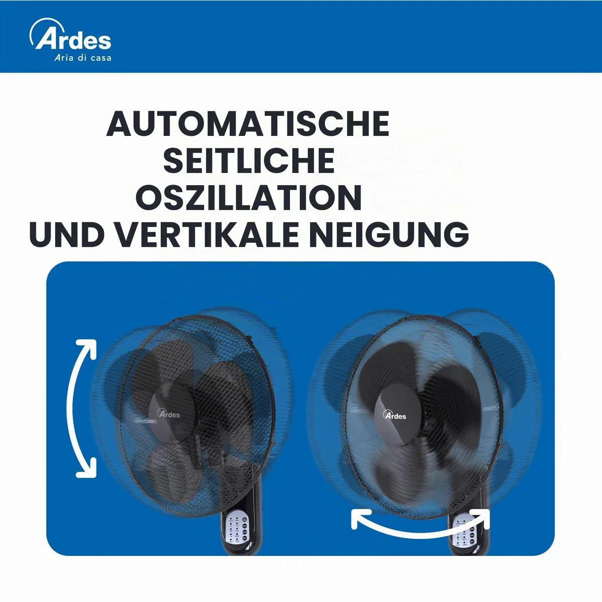 ARDES Wandventilator 40 cm Fernbedienung Oszillation Timer 3 Geschwindigkeitsstufen schwarz AR5W40R