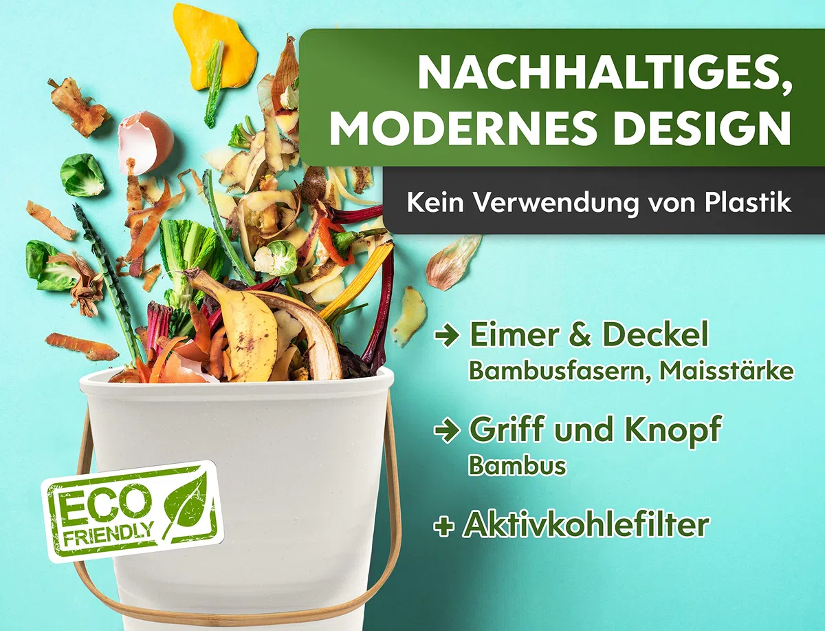 YourCasa Biomülleimer Küche klein 4L geruchsdicht für Biomüll - Komposteimer mit Aktivkohlefilter - nachhaltiger Bio Mülleimer mit Deckel Abfalleimer Behälter Bioabfallbehälter Biotonne (4L Weiss)