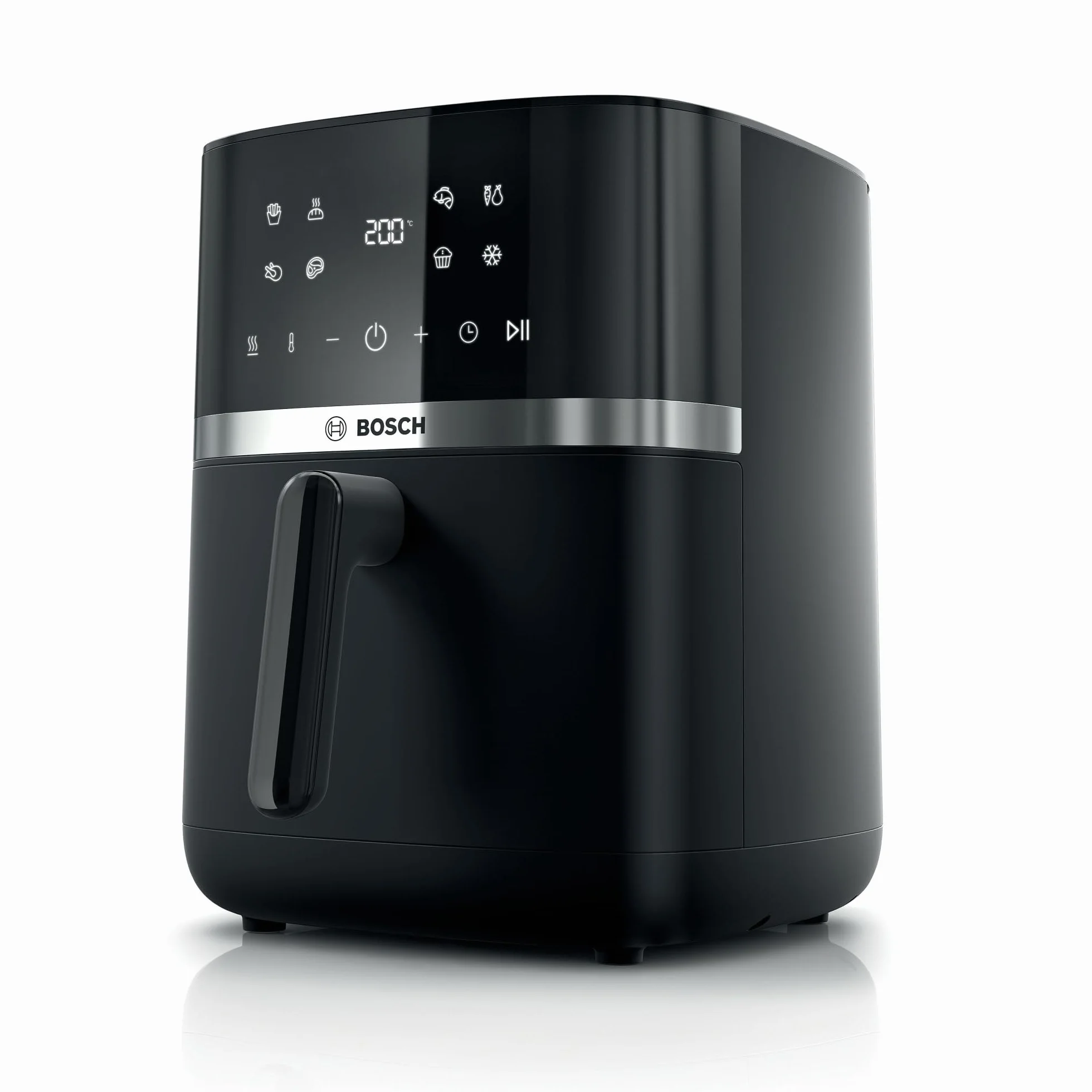 Bosch Heißluftfritteuse Serie 4, XL Air Fryer, schwarz, 6,1 L Fassungsvermögen, 7 Voreinstellungen, Auftau- und Warmhaltefunktion, Touchscreen, bis zu 60% schnelleres Kochen, MAF462B0